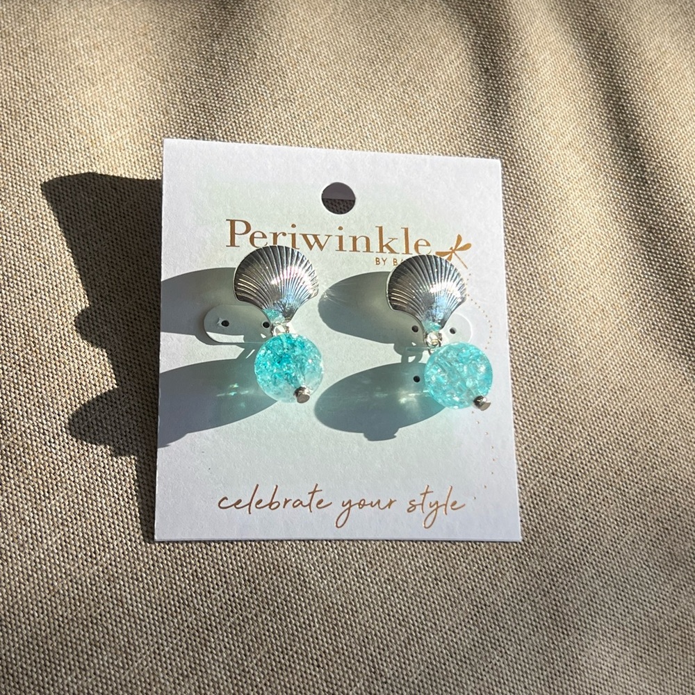 NWT Periwinkle Sea Shell Drop Earrings - Aqua